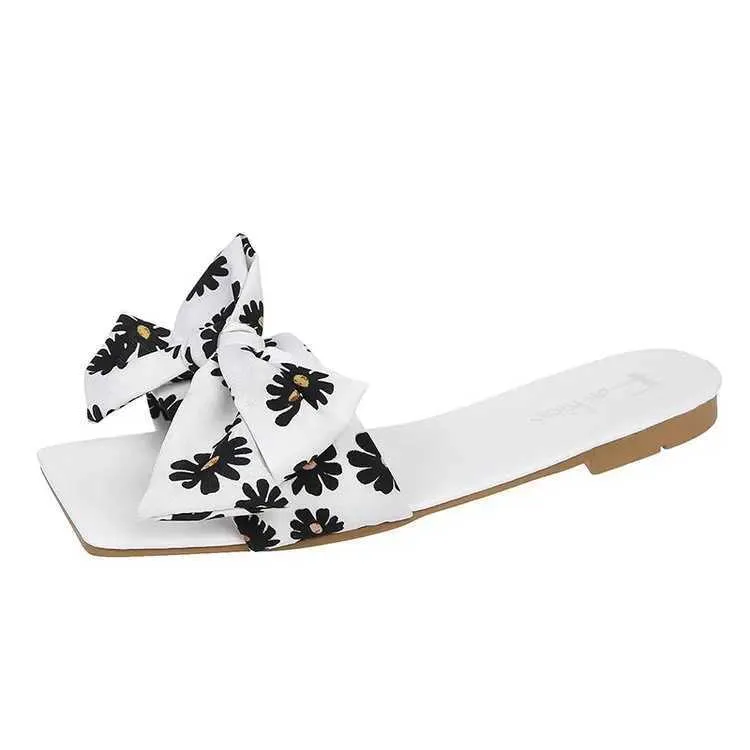 Chinelos verão mulheres plana redonda toe casual bowknot cristal deslizamento em praia slides enxadas senhoras elegantes zapatos h240328v3q3