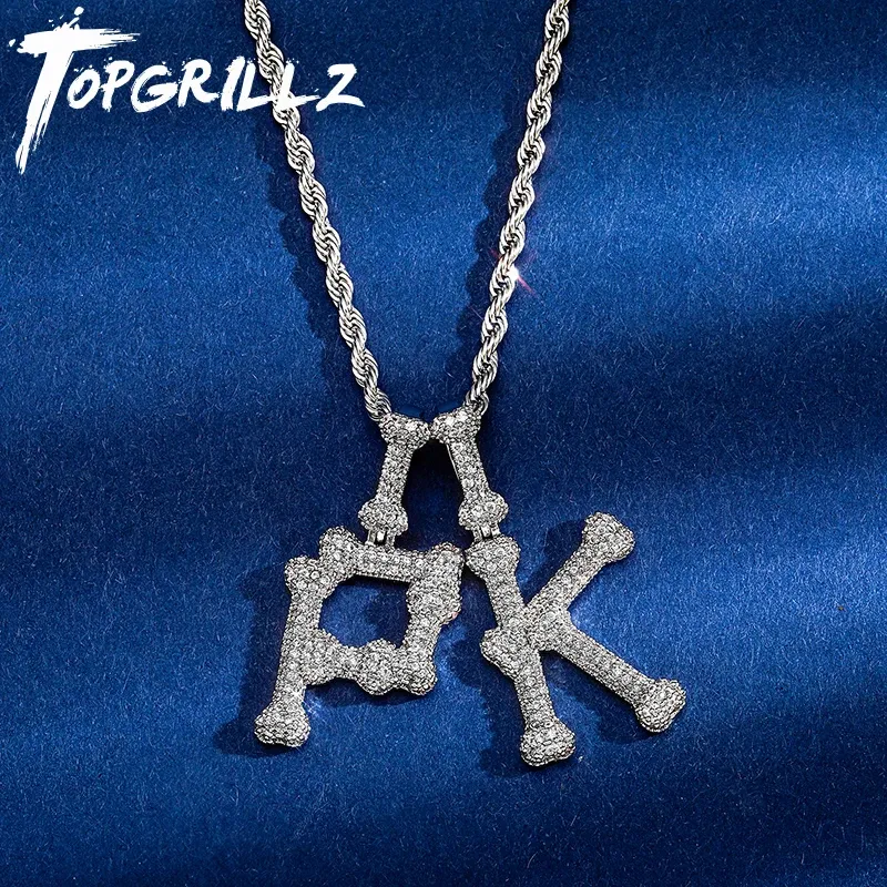 قلادة Topgrillz Cz Alphabet Pendants الذهب الفضي اللون النحاس AZ القلادة قلادة Shinning 26 ذوي الحلقات الأولية المجوهرات