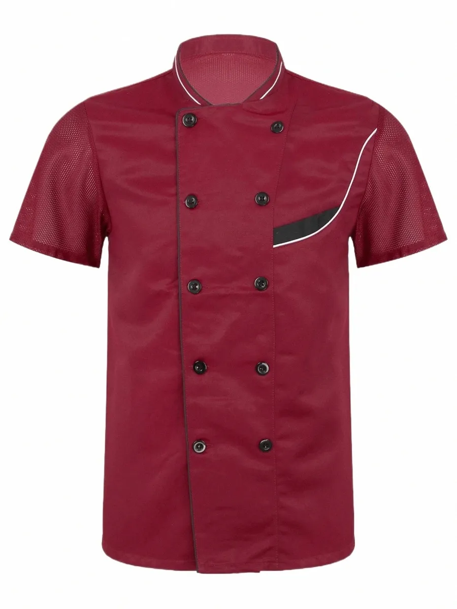 Été Unisexe Hommes Femmes Manches courtes Butt Chef Manteau Tops T-shirts Serveur Uniformes Hôtel Restaurant Cuisine Vêtements de travail Top L3LP #