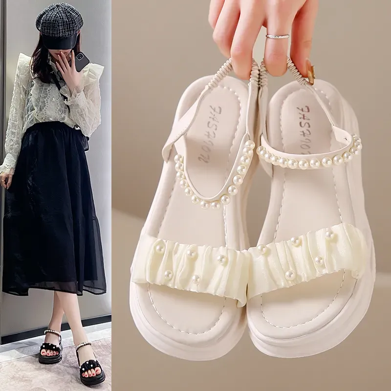 Women Comfortable Outdoor Sandals Pearl Casual Broad Slippers Maternity Shoes Sandalias Mujer Round on Plus Size :35-40