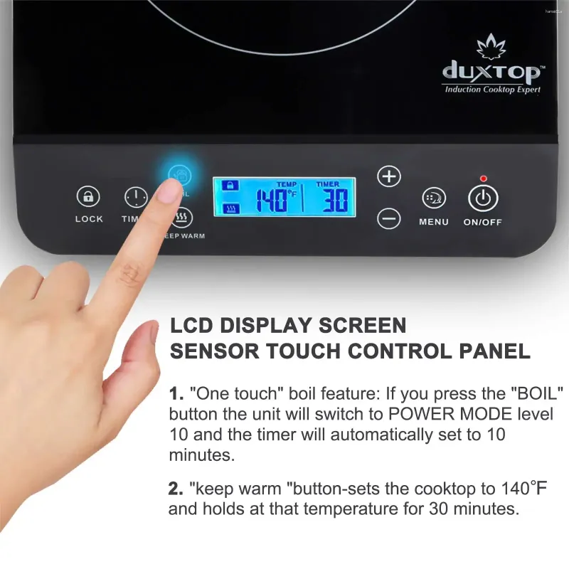 PANS DUXTOP Indução portátil Placa de queimador de bancada com sensor LCD Touch 1800 Watts Black 9610LS BT-200DZ