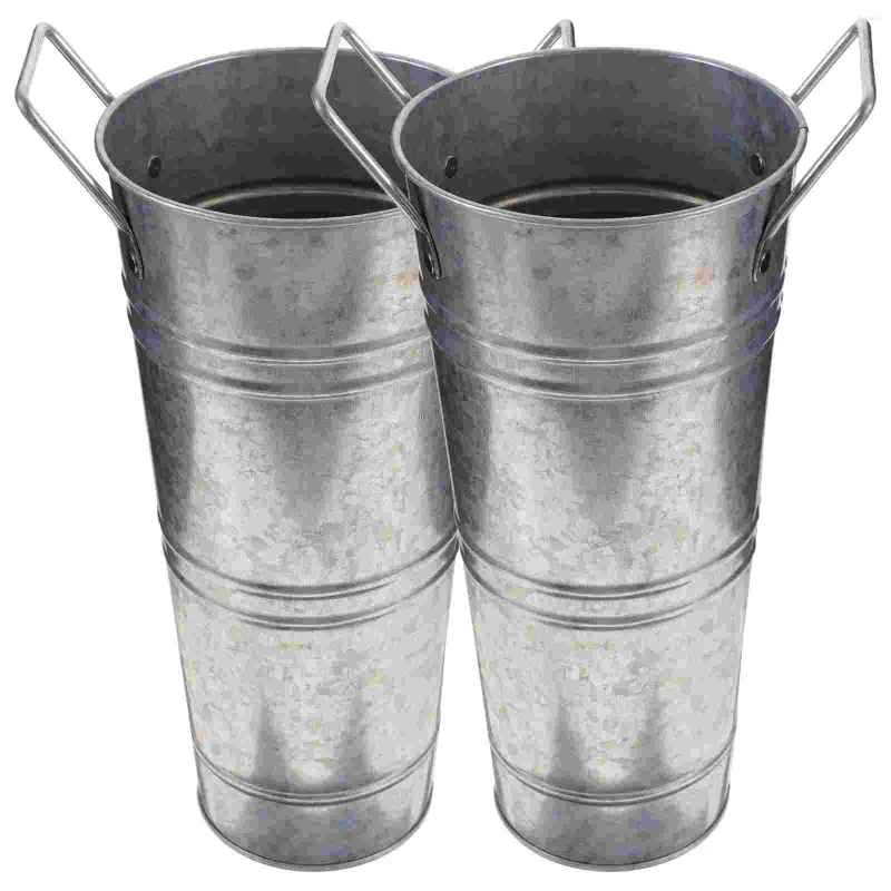 Vases 2 Pcs Retro Tin Barrel Vase Galvanized Buckets Water Pitcher Metal Dried Flowers