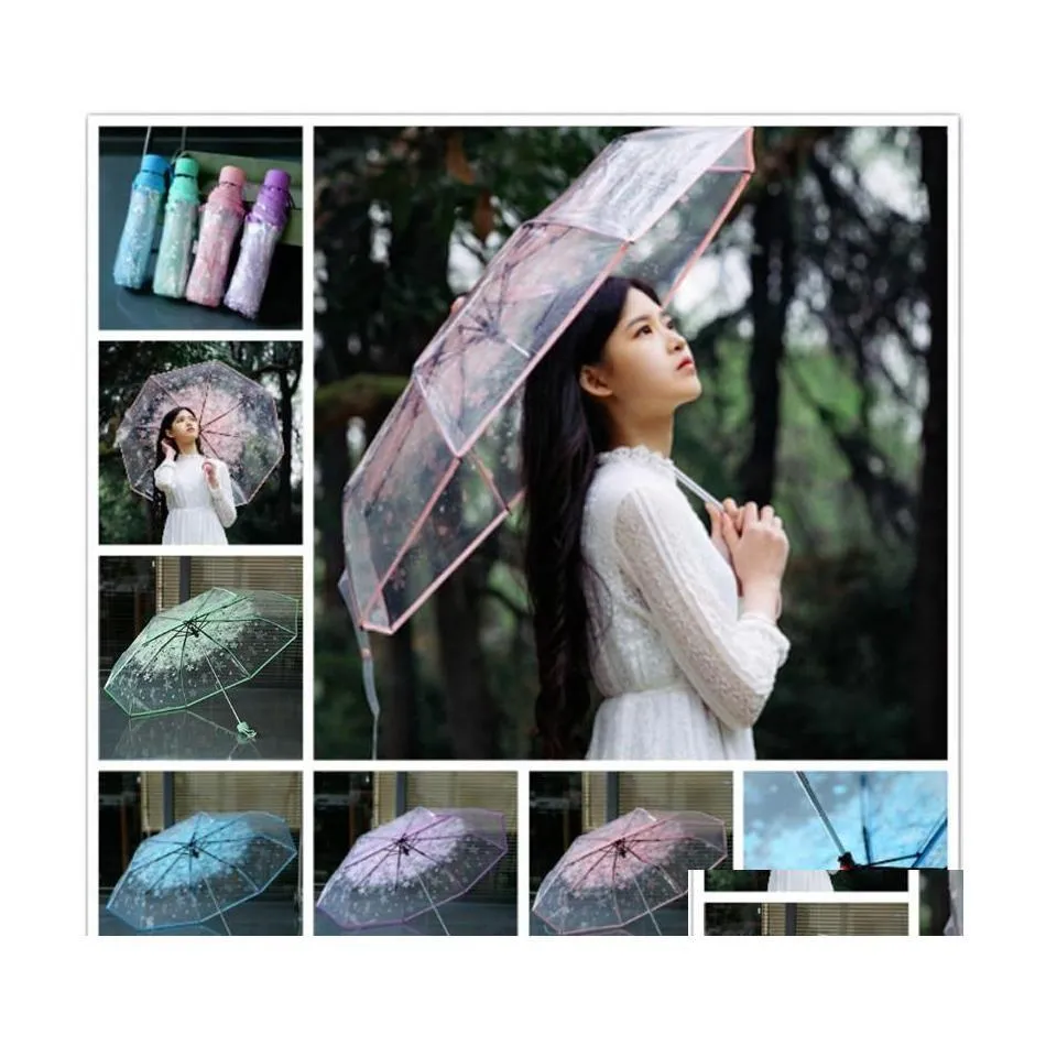 Parasol przezroczysty sakura parasol romantyczny pvc pvc impreza długie uchwyt proste kij wiśnia paraguas clear drop dostawa home gard dhwdj