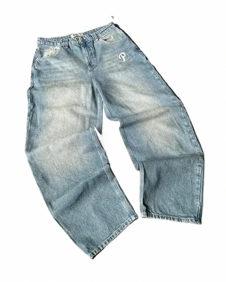 Protéger Streetwear Jeans Y2K Pantalon pour hommes Harajuku Hip Hop Lettre Broderie Vintage Bleu Baggy Jeans Taille Haute Pantalon Large J09n #
