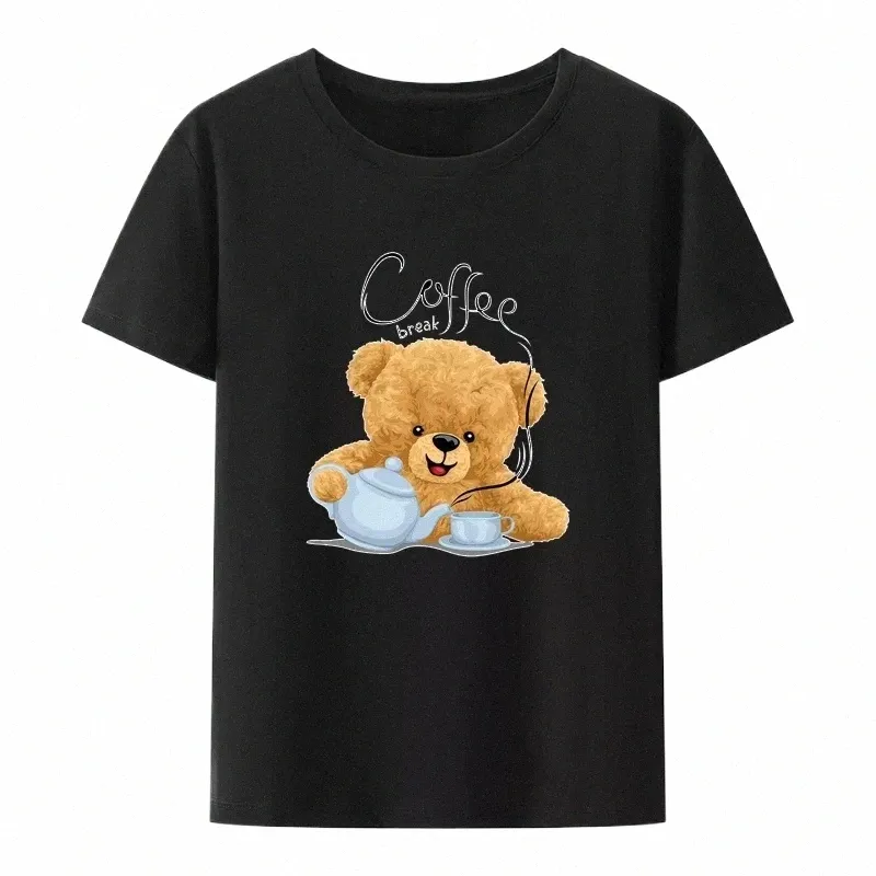 Drôle Carto Bear Coffee Break Graphic T-shirts Chemise surdimensionnée ops Vêtements esthétiques gothiques Y2k Vintage j6s6 #