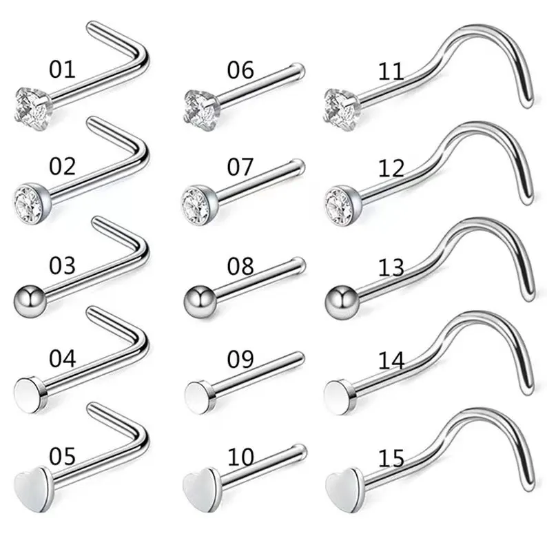 50 Stück Nasenstecker für Frauen, Edelstahl Nasenloch Ohrstecker Schrauben Nasenring Hoop Nasenpiering Schmuck Herz Nasenstecker