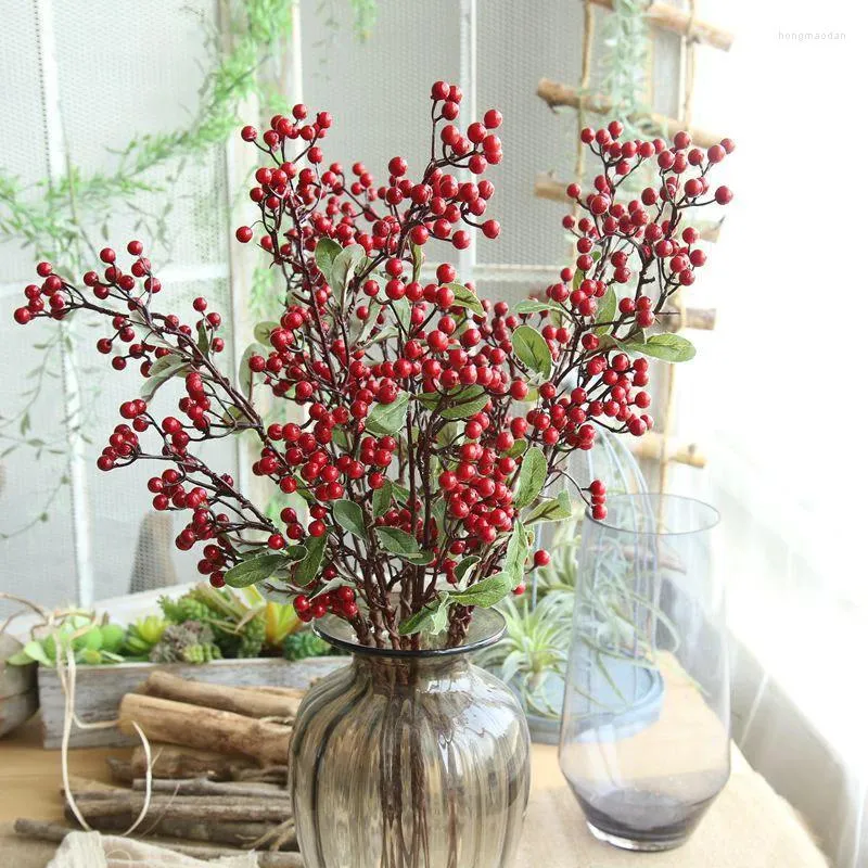 Decorative Flowers 1PC Artificial Red Berry Bouquet Fake Plant Wedding Party Decoration Home Vase Decor Ornaments