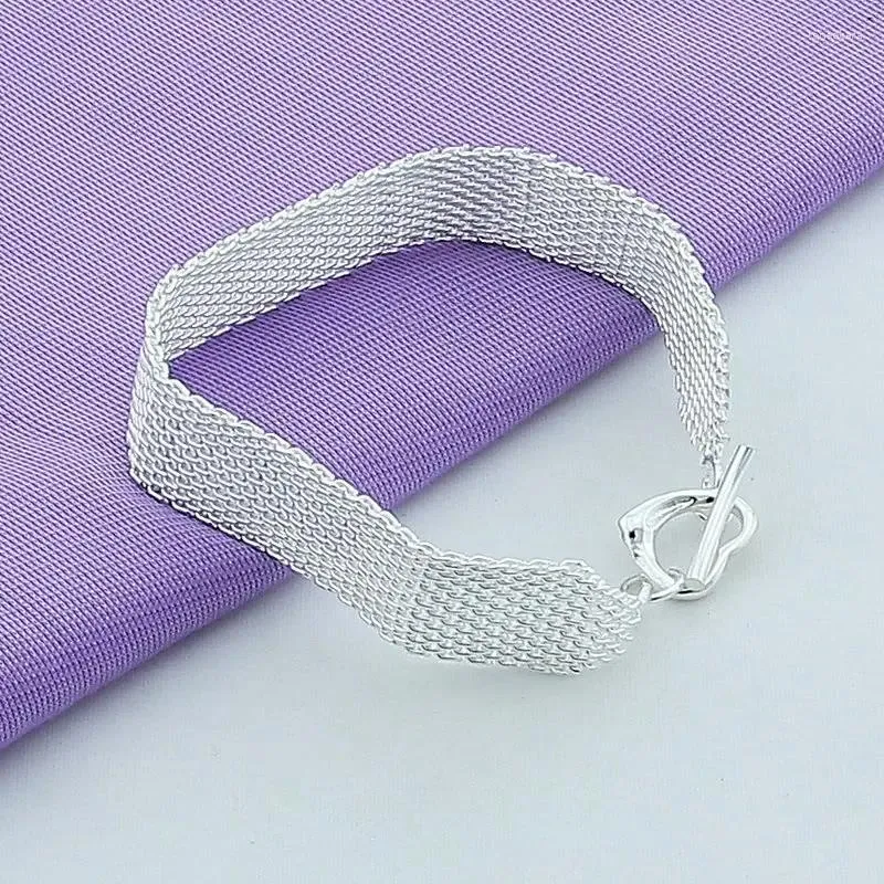 Link Armbanden 925 Leuke Verzilverde Mesh Armband Voor Bruiloft Vrouwen Chain Charm Mode Prachtige Sieraden