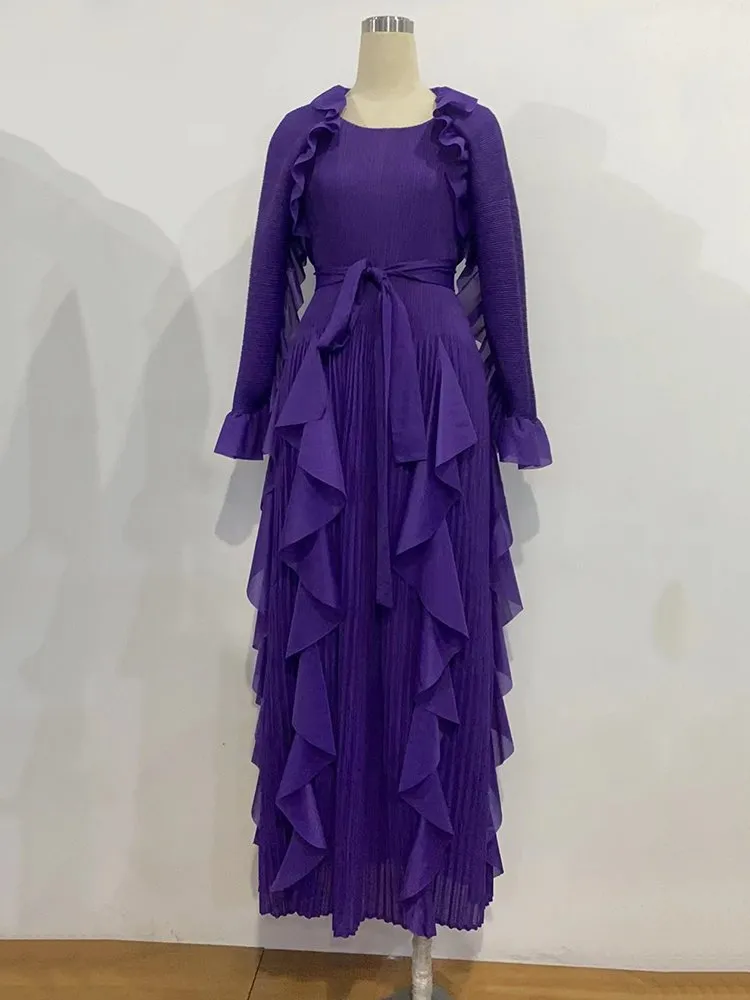 Elegant Womens Pleated Party Dress - Ruffle Detail, Flare Sleeves, Belted  A-Line, Loose Fit, Summer Evening Gown from Dhgate Basic & Casual Dresses -  price 33.4