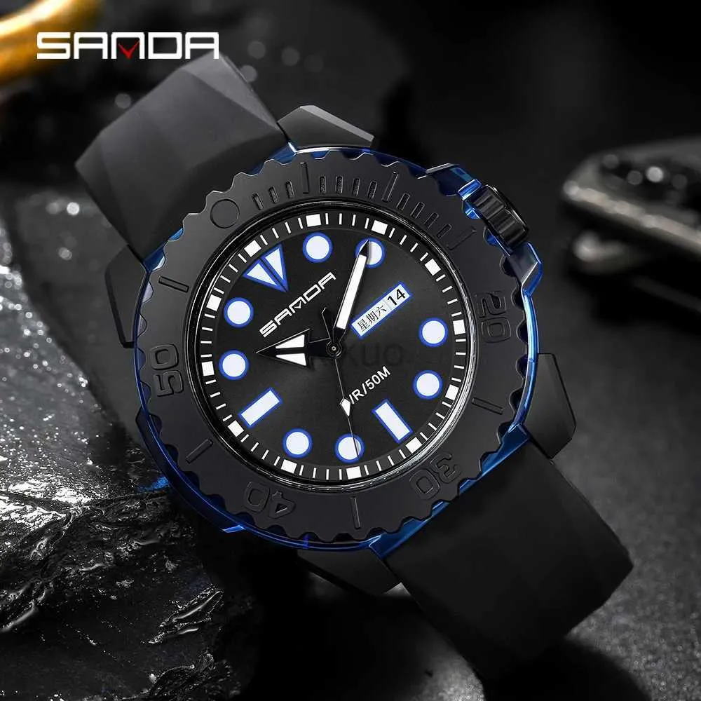 Armbandsur Sanda Casual Fashion Mens Quartz Wrist Watch Silicone Strap Weekly Calender Display 2023 Fashion New Men Watch Reloj Hombre 3118 24329