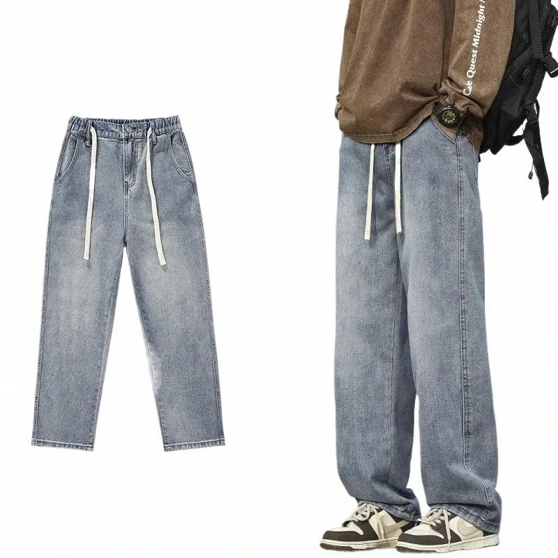 2024 Primavera Nuevo estilo Hombres Baggy Jeans High Street Tendencia de gran tamaño Coreano Casua Straight Loose Denim Pantalones de pierna ancha I7CY #