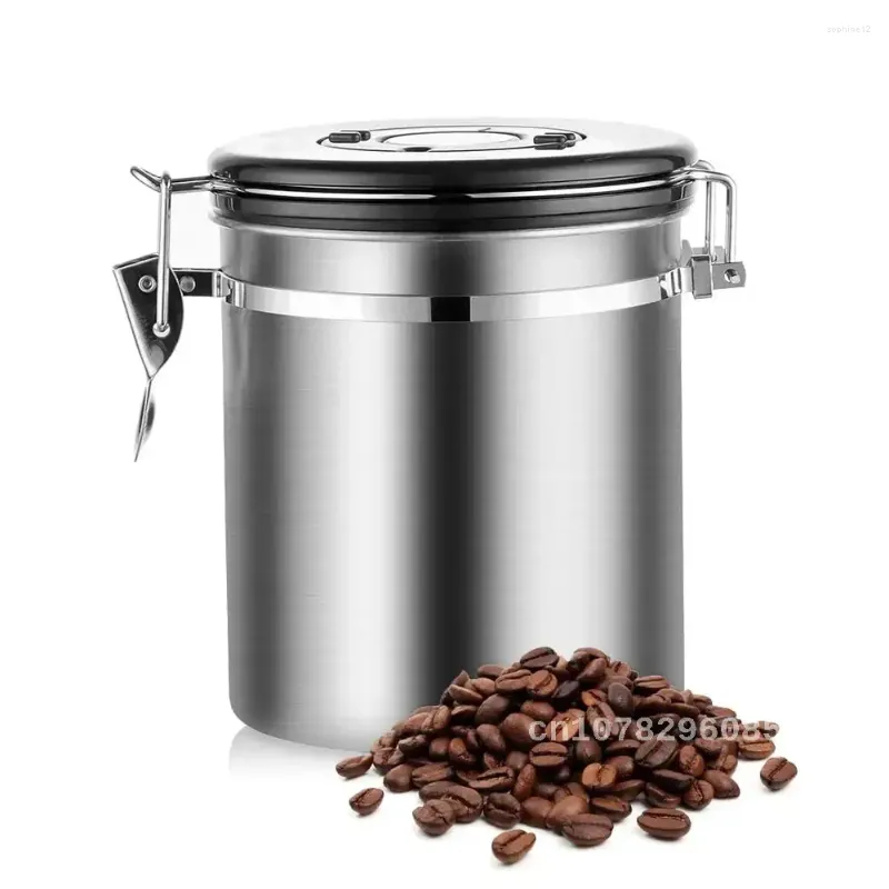 Storage Bottles Coffee Beans Tea Stainless Steel Airtight Canister Set Jar With Scoop 1.5L Tools