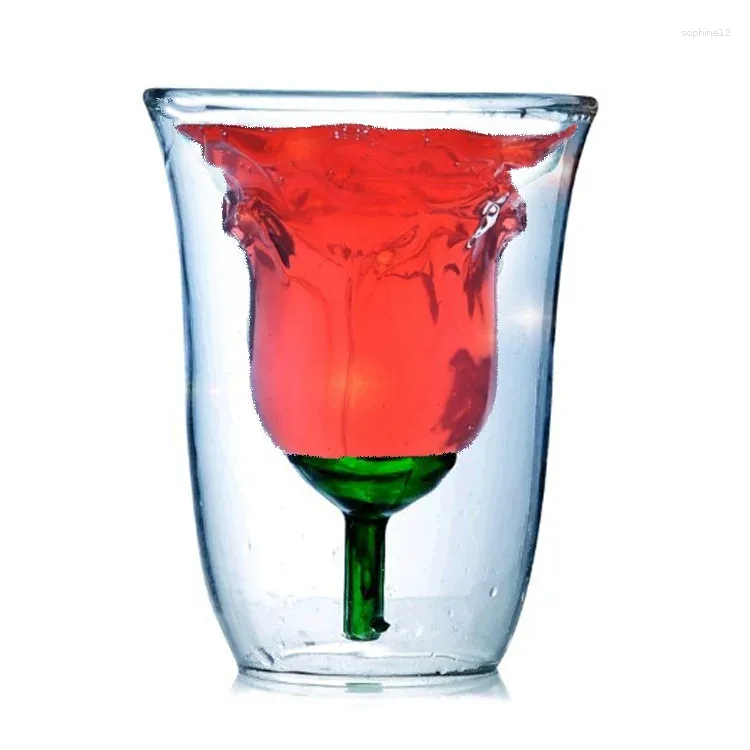 Bicchieri da vino in vetro isolante creativo doppio strato rosa rosso calice bar cocktail champagne