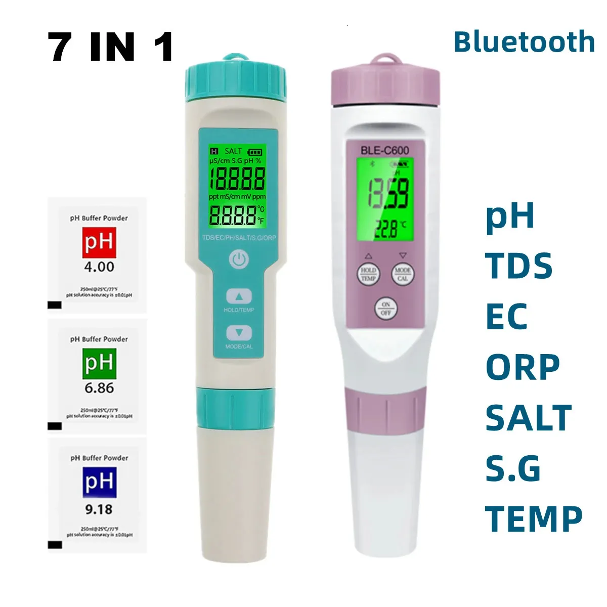 Blue-tooth Digital 7 in 1 pH Meter PH/TDS/EC/ORP/Salinity /SG/TEMP Meter Water Quality Monitor Tester Drinking Water Aquariums 240320