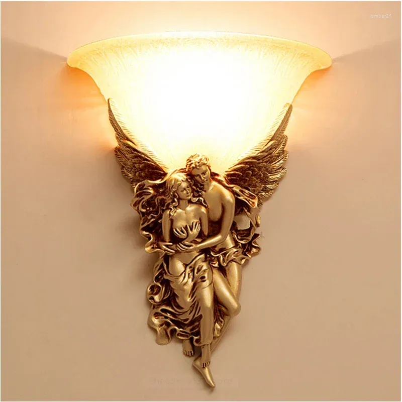 Lampada da parete Luci in resina a forma di angelo nordico per il riparo del comodino della camera da letto di casa Illuminazione interna retrò creativa a led