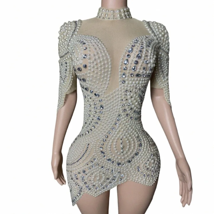 Dazzling White Pearl Dress - Beaded Mesh, Sexy Stage Outfit for Birthday,  Nightclub, Drag Queen Performance - Buy Now! from Dhgate Urban Sexy Dresses  - price 505.33