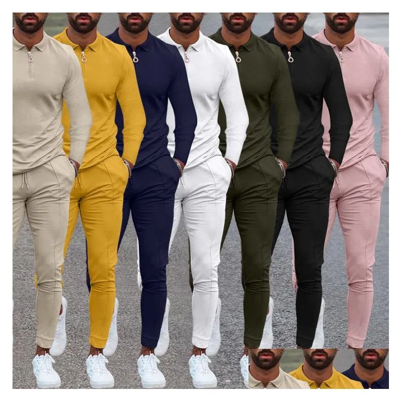 Tute da uomo 2 pezzi Tuta da uomo Autunno Felpa con cerniera Adddstring Pantaloni da uomo Manica lunga Slim Fit Jogger Running Sportswear S Dhsyb