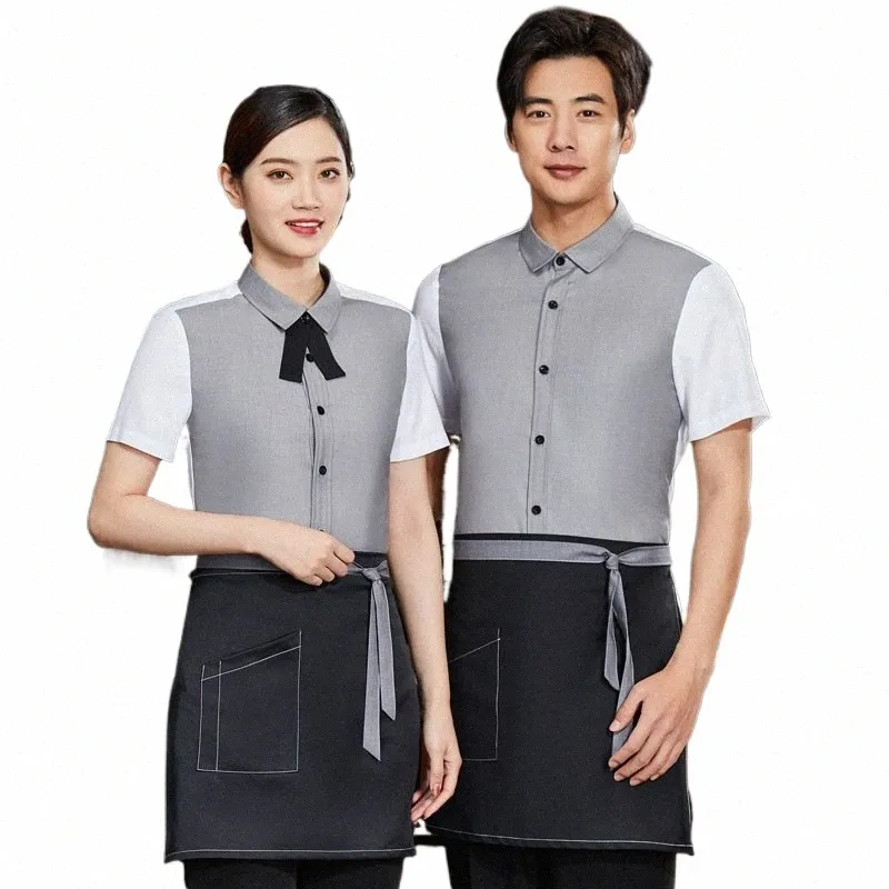 Western Restaurant Shirt hommes et femmes hôtel restauration à manches courtes Fi Busin tenue chemise serveur vêtements de travail été A3le #