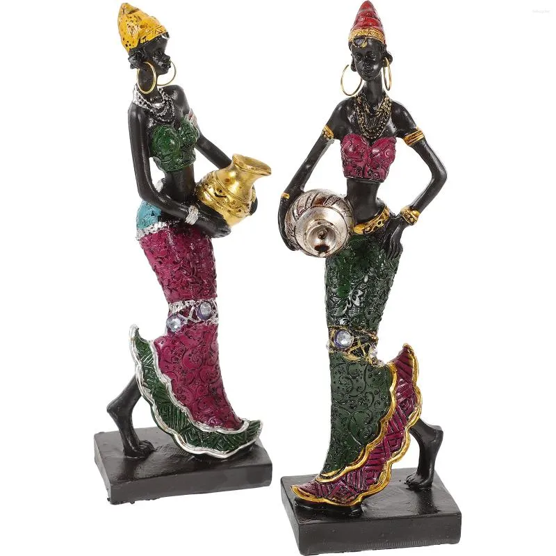 Dekorativa figurer 2st afrikansk skulptur Kvinnor Figur Piece Lady figurstaty Tribal