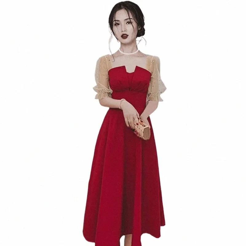 Red Bride Toast Dr 2024 Spring/Summer New Product Wedding Engagement Banquet Party Small Statur Dr kan bäras vardagar 17R7#