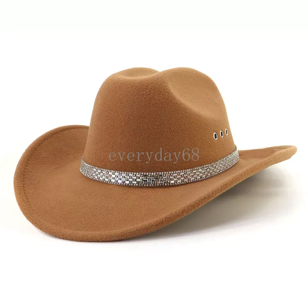 Sombreros de ala ancha para mujer, sombrero de fieltro de vaquero occidental para hombre y mujer, gorra Fedora a la moda, gorras simples de fieltro, novedad de 2024