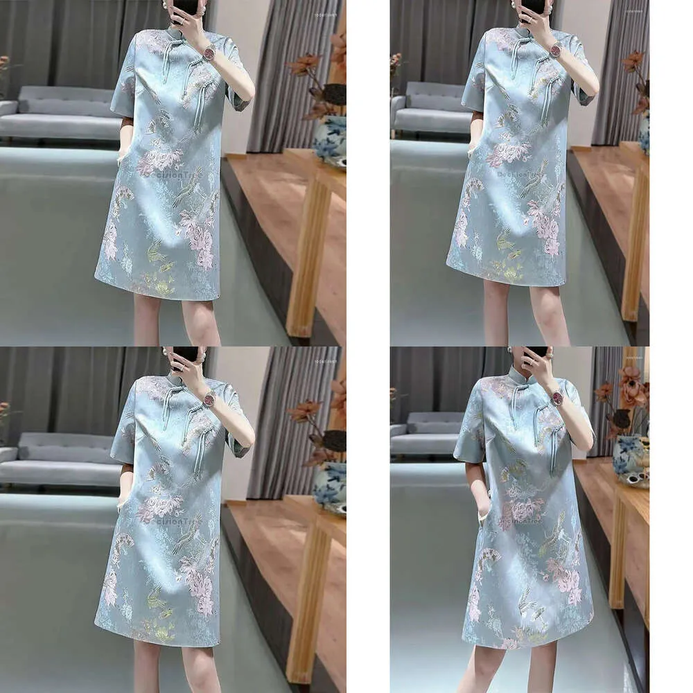 Этническая одежда 2023, улучшенное китайское свободное платье Cheongsam, женское платье с коротким рукавом и воротником-стойкой, элегантное Ципао с принтом S4932024