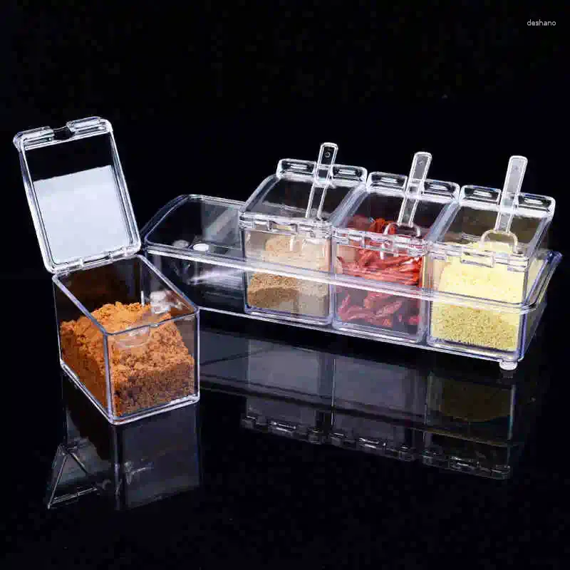 Bouteilles de rangement, ensemble de pots à épices de cuisine, boîtes d'assaisonnement en plastique Transparent, boîte à condiments pour sel et poivre