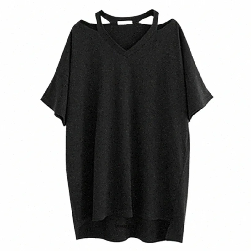 Plus Size 7XL 150Kg Vrouwen Grote T-shirt Zwarte Top Vrouwen Losse T-shirt Zomer Tee Shirt Voor Femme v-hals N3LN #