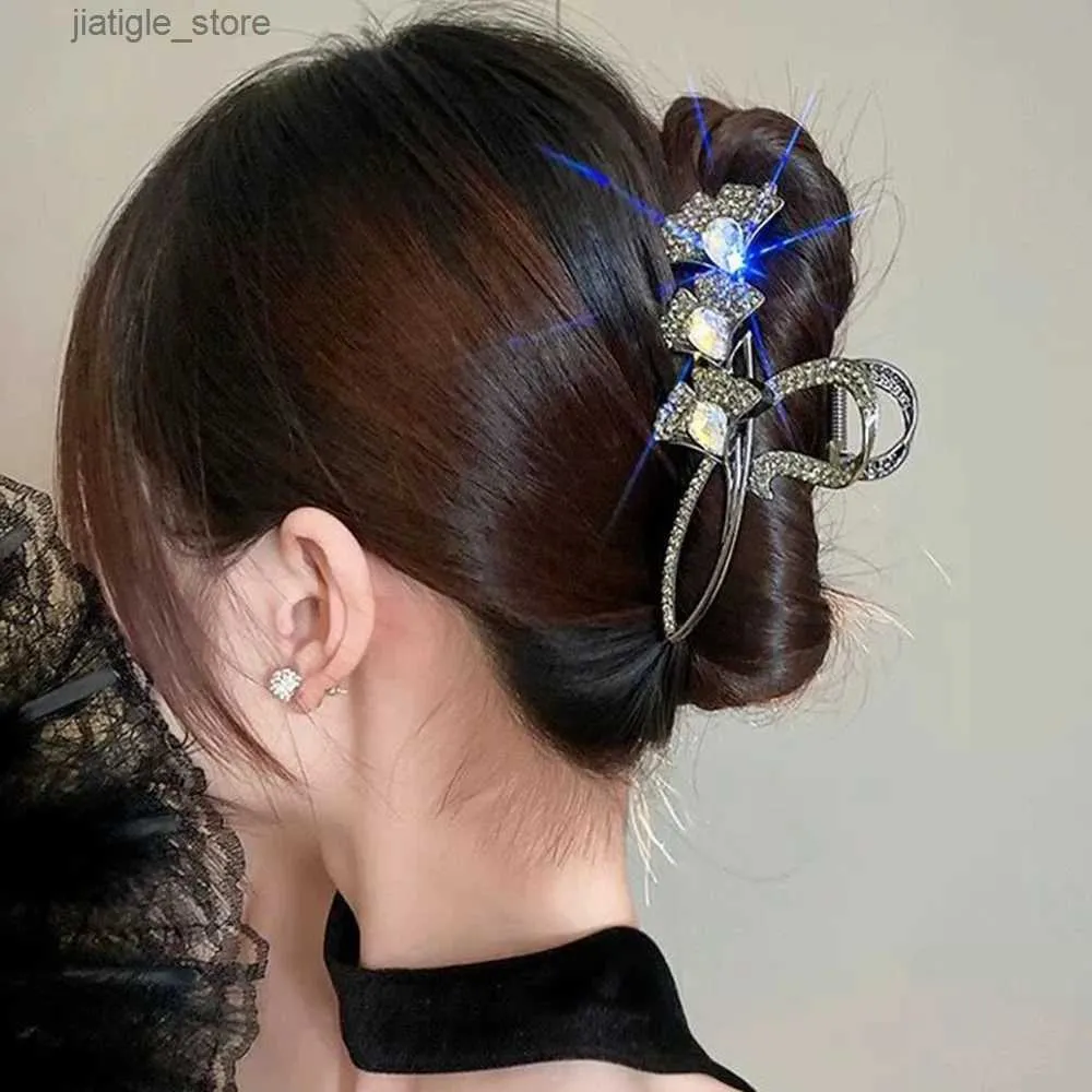 Pinces à cheveux Haimeikang 12 cm strass Ginkgo feuille crabe pince à cheveux pour les femmes élégantes queue de cheval épingle à cheveux pinces à cheveux accessoires de cheveux de mode Y240329