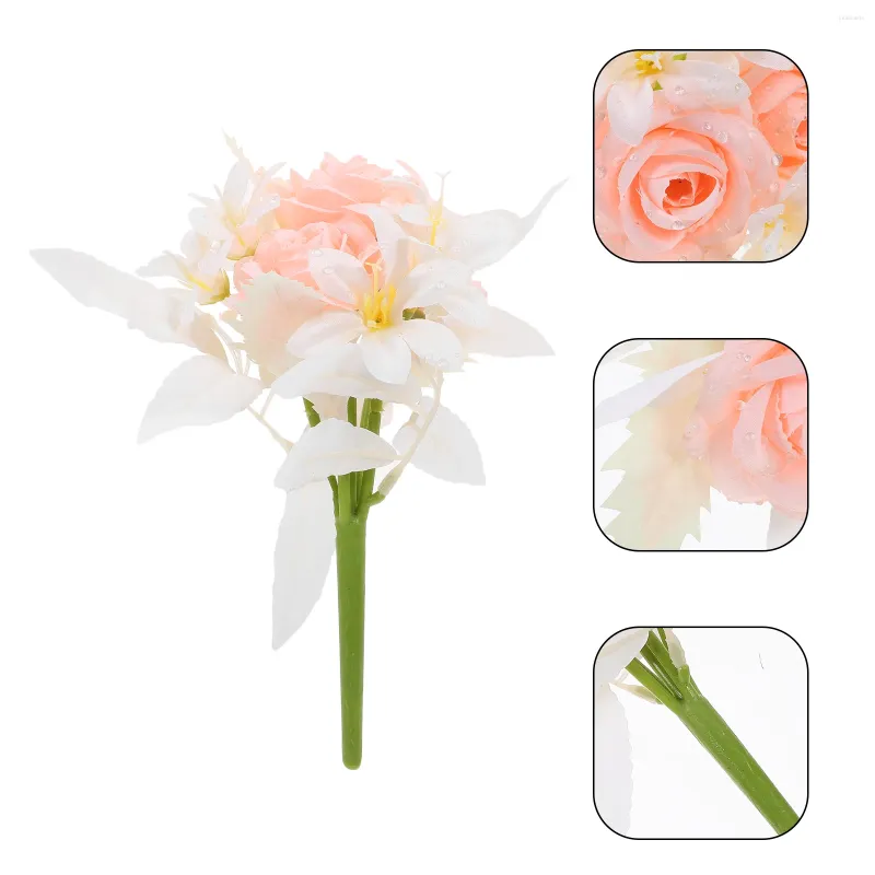 Fleurs décoratives Bouquet de fleurs artificielles mariée Faux rose pour Vases décoration Faux bureau