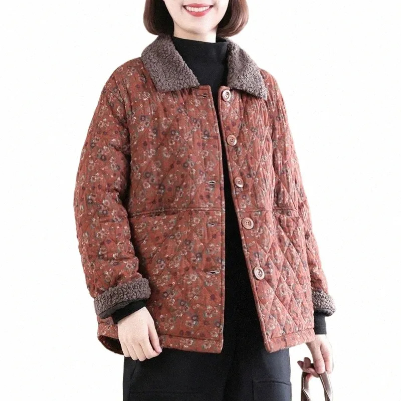 Femme Automne Hiver Lâche Courte Cott-rembourré Veste Femmes Manteau Floral Cott-rembourré Veste D'âge Moyen Cott Lin Veste A21 o7ln #