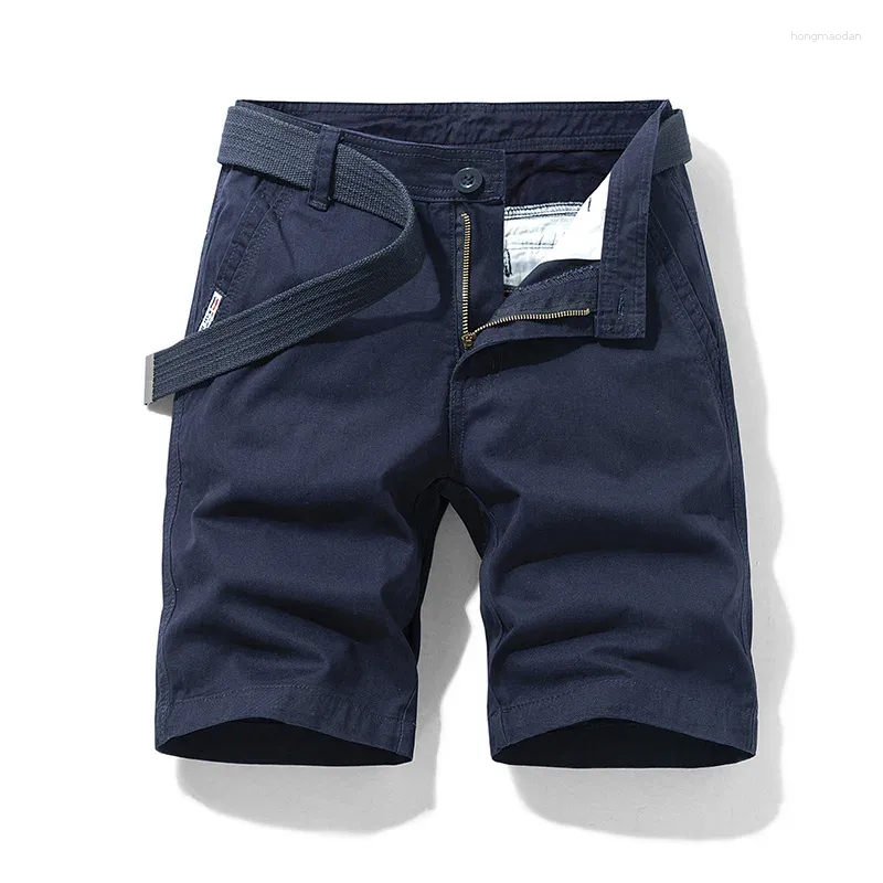 Men's Shorts 2024 Workwear Summer Waist Belt Cotton Middle Pants Outdoor Loose Straight Casual All-Match