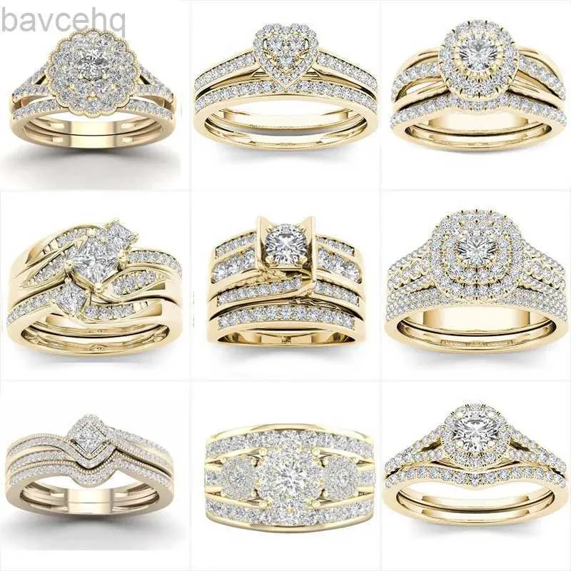 Bröllopsringar Mifeiya Luxury Wedding Engagement Lovers Ring Set Bling Iced Out Geometric AAA Cubic Zircon Crystal Ring For Par Women Men 24329
