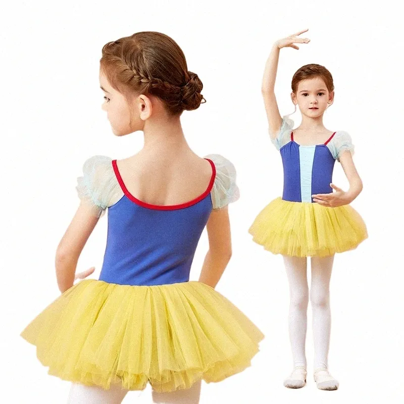 Girls Ballet Tutu Dr Puff Short Sleeve Girls Cott Dance Gymnastics Ballet kjol Koreansk stil Flera färger Splicing T2H3#