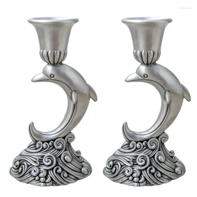 Candle Holders High-Grade European Dolphin 1 Pair Wax Candlestick Zinc Alloy Craft Animal Atmosphere Layout Of Home Bar