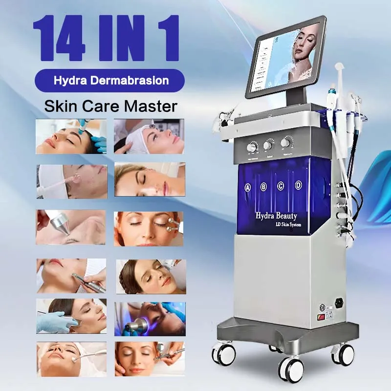 14in1Hydrafacial Аппарат для водного пилинга Микродермабразия Гидрофастический уход за лицом Дермабразия Многофункциональная гидродермабразия Deep Cleans удаляет омертвевшую кожу