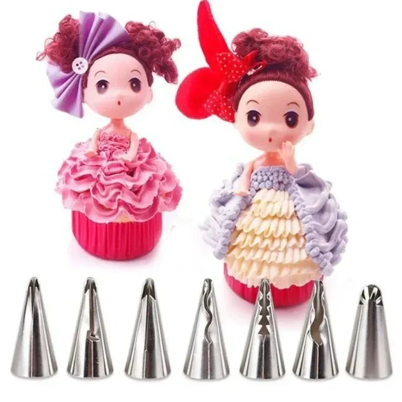 7pcs/set Wedding Russian Nozzles Pastry Puff Skirt Icing Piping Nozzles Pastry Decorating Tips Cake Cupcake Decorator Tools Lot