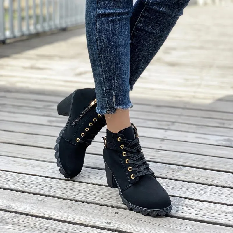 DHgate Womens Chunky Heeled Ankle Boots Solid Color Side Zipper Beer Festival Dress Shoes Shoes Accessories