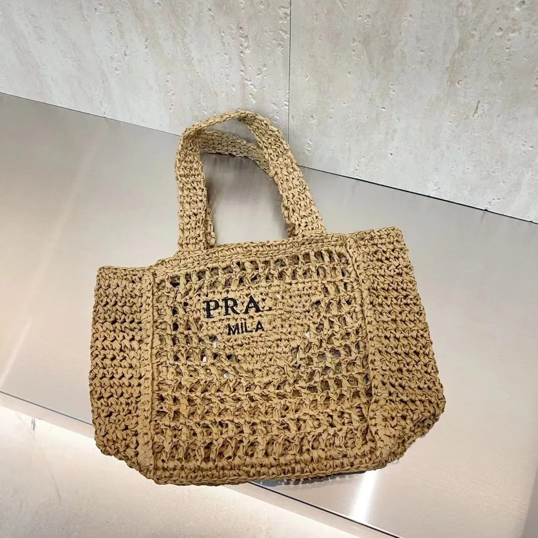 Férias de luxo praia sacola designer marca carta oco out mulher bolsa de compras grande verão tricô bolsa de ombro palha luxurys oco bolsa de mão casual