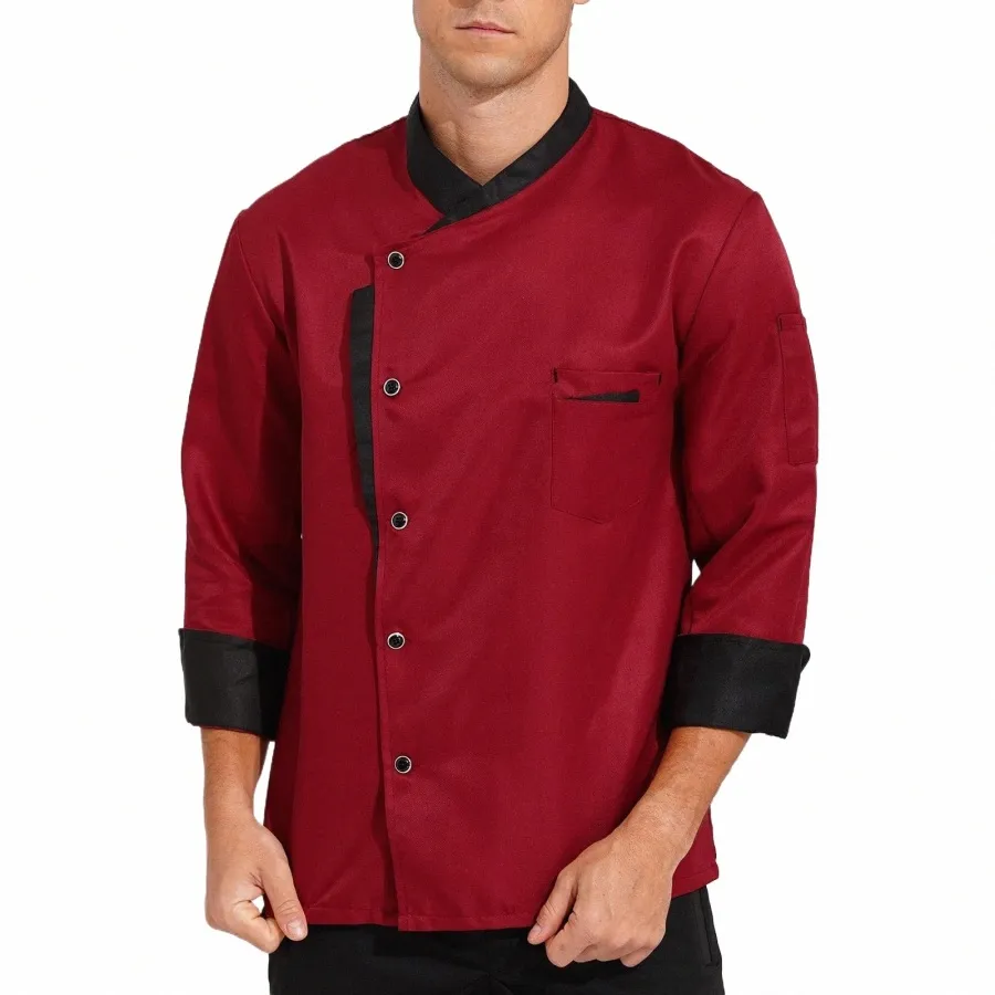 Chef Shirt Lg Manches Serveur Workwear Cook Manteau Veste Cuisiniers Uniforme Cuisine Restaurant Hôtel Travail Service Alimentaire Vêtements Y6PH #