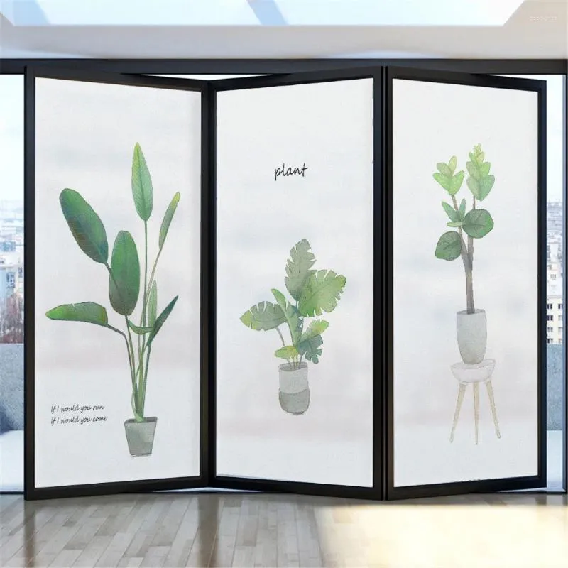 Window Stickers Privacy Windows Film Decorative Potted Plants Stained Glass Inget lim Statisk klamring Frostad nyans
