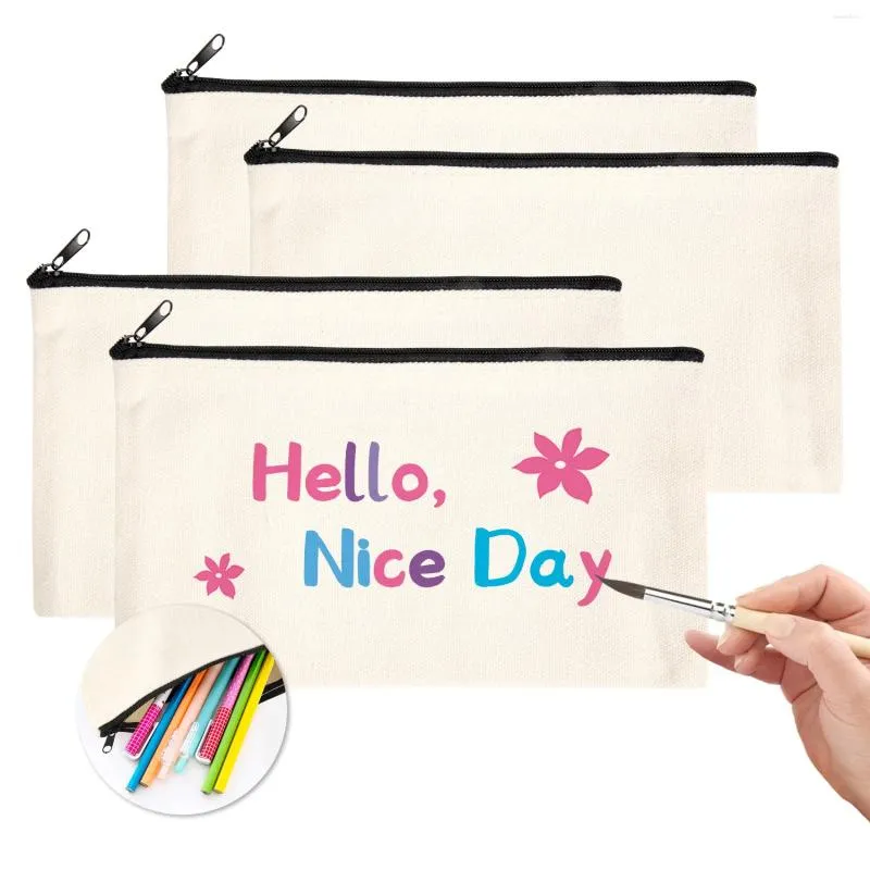 Storage Bags 40Pcs Canvas Zipper Bag Pencil Case Cosmetic Blank DIY Craft School