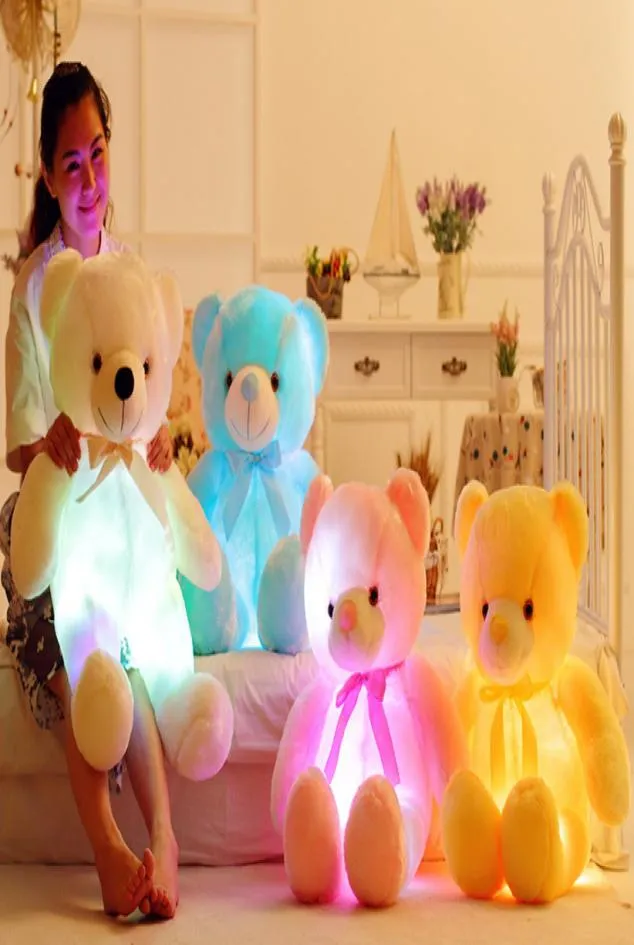 30 سم 50 سم قلادة القوس Teddy Bears الأشياء دمية الدب المضيئة LED LED ملونة luminou وظيفة Valentine039S هدية BI1260118