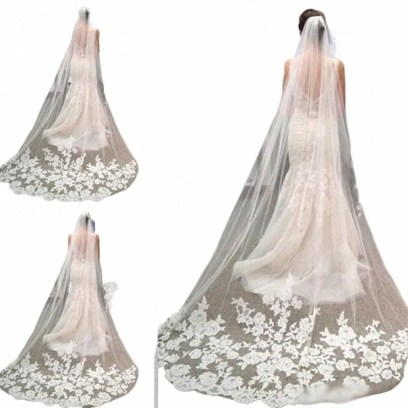myyble 2023 Wholesale 3M 5M One Layer Lace Edge White Ivory Catherdal Wedding Veil Lg Bridal Veil Cheap Wedding Accories Z8cV#