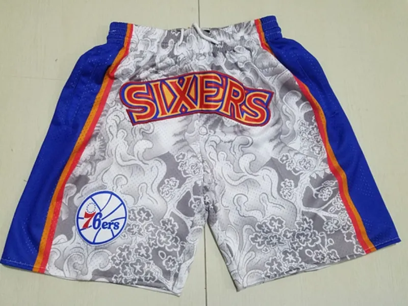 Short authentique pour hommes, "Philadelphia", 76ers, basket-ball, rétro, maille brodée, décontracté, athlétique, équipe de gymnastique, blanc