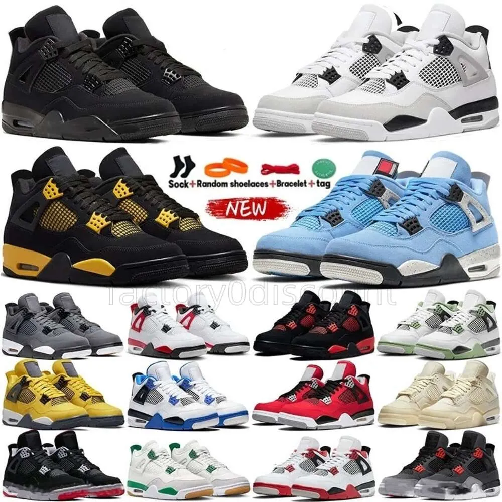 Sapatos de basquete UNC 4s Midnight Navy Militar Azul Preto Fogo Vermelho Azul J4 Thunder Cool Cinza Metálico Iluminação Branco Cimento Criado Oreo Pure Money Sea Foam