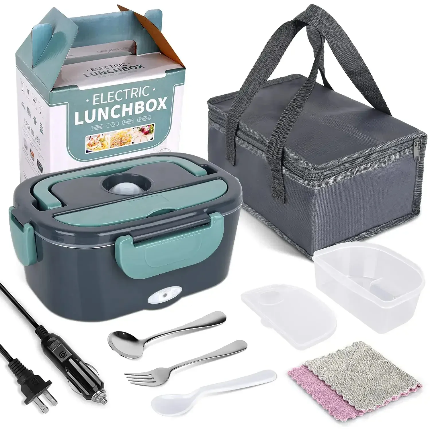 2In1 Riscaldamento Elettrico Lunch Box Auto A Casa 12V 220110V Portatile Fodera In Acciaio Inox Bento Lunchbox Contenitore Per Alimenti 240320