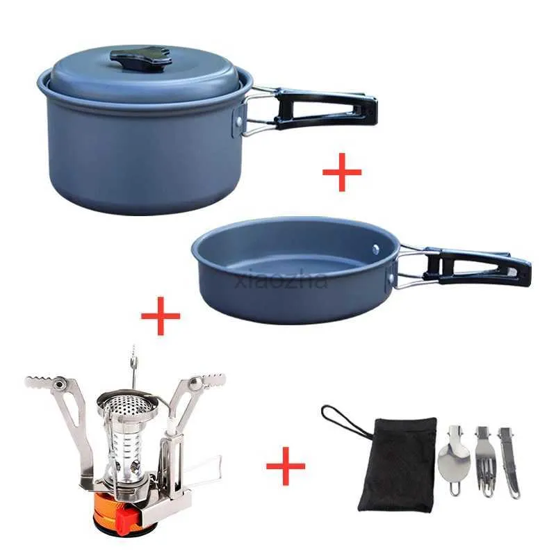 Camp Kitchen Camping Cookware Set Aluminum Nonstick Portable Outdoor Tableware Kettle Pot Cookset Cooking Pan Bowl for Hiking BBQ Picnic 240329