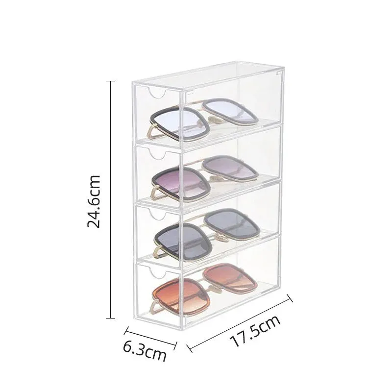 4 Layers Of White Acrylic Transparent Drawer Glasses Box, Used To Store Cosmetics, Glasses, Stationery, Toys, Jewelry, Pens, Etc