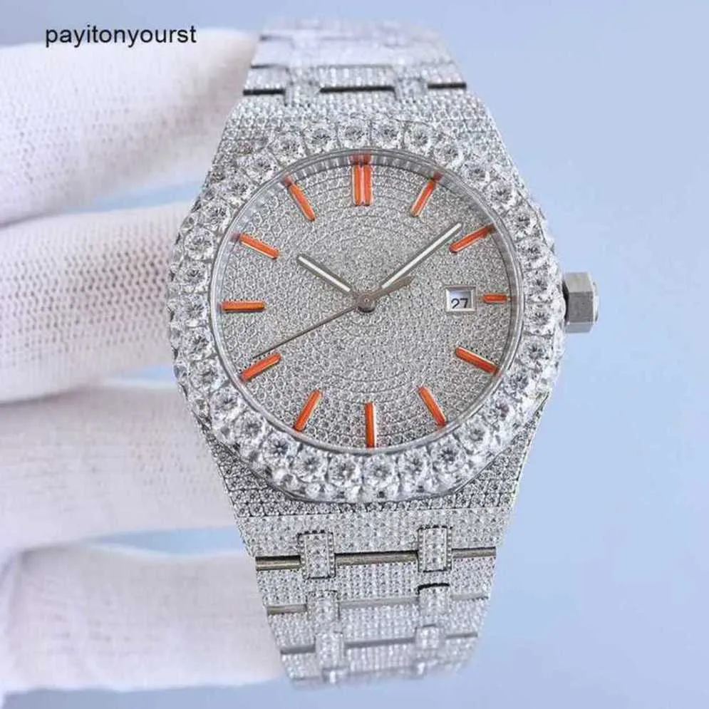 Roles Watch Relógios Suíços Moissanite Diamond Handmade Diamonds Mens Automatic Mechanical Designer 42mm com Diamondstudded Steel 904l Sapphire Lady Relógio de pulso M